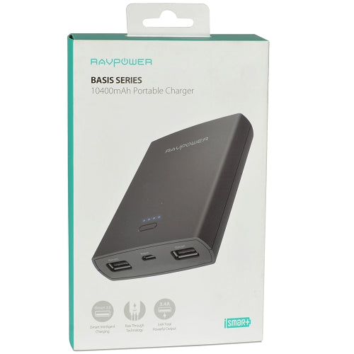 RAVPower Basis Series RP-PB071-BK Dual USB Port 10400mAh iSmart Portable Charger Power Bank in Black