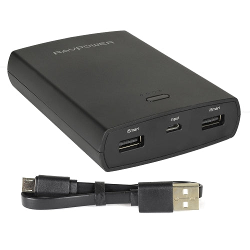 RAVPower Basis Series RP-PB071-BK Dual USB Port 10400mAh iSmart Portable Charger Power Bank in Black