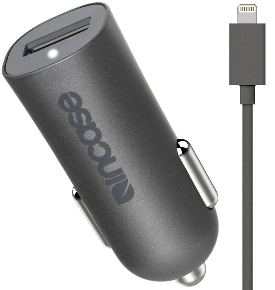 Incase 2.4A High Speed Mini Car Charger with Lightning to USB Cable in Gray