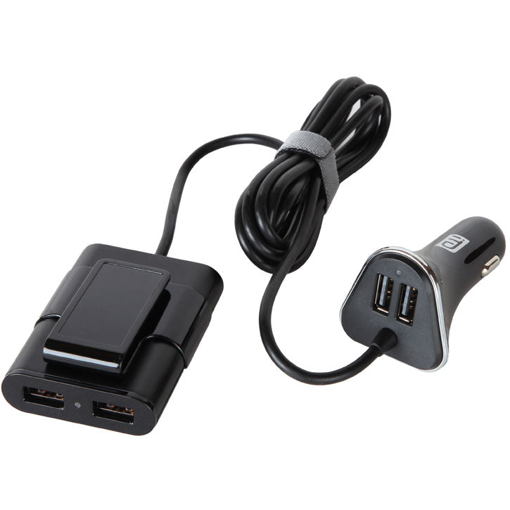 iTD Gear 4 Port Extender (9.6A) USB Passenger Car Charger w/ Extending USB HUB in Black