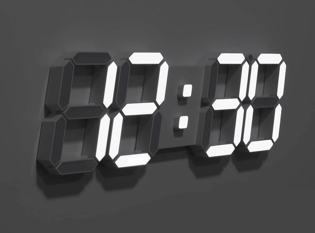 Modern Digital 3D White LED Wall Clock Alarm Clock in White