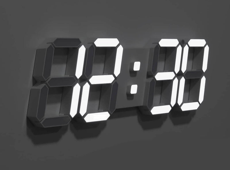 Modern Digital 3D White LED Wall Clock Alarm Clock in White