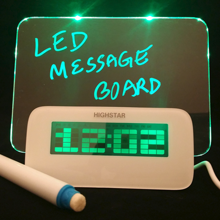 LED Fluorescent Message Board Digital Alarm Clock with 4 Port USB Hub
