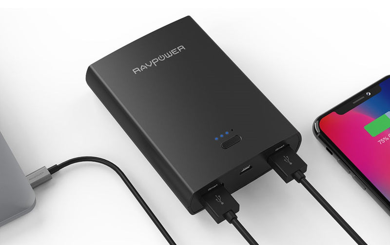 RAVPower Basis Series RP-PB071-BK Dual USB Port 10400mAh iSmart Portable Charger Power Bank in Black