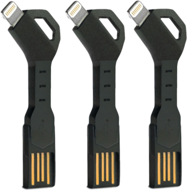 3 Pack: USB Key Chain Cable Portable Phone Charger for iPhone