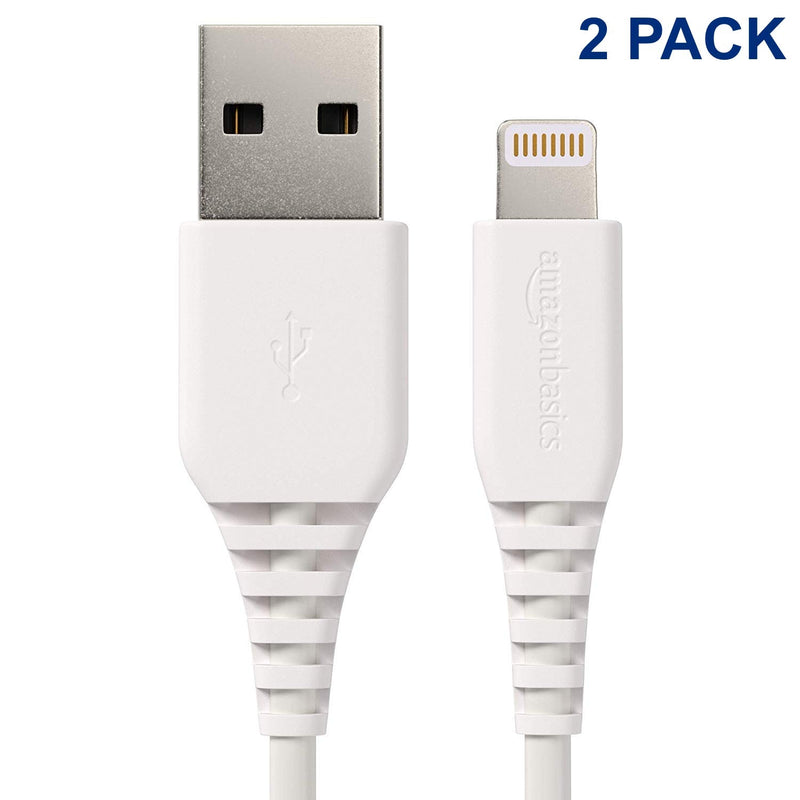 2 PACK AmazonBasics Lightning to USB 6 Feet/1.8 Meters Apple MFi Certified Cable in White
