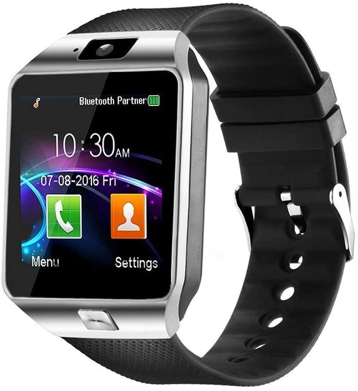 Bluetooth Smartwatch, Touchscreen Activity Tracker with SIM Card Slot & Camera For IOS/Android in Black