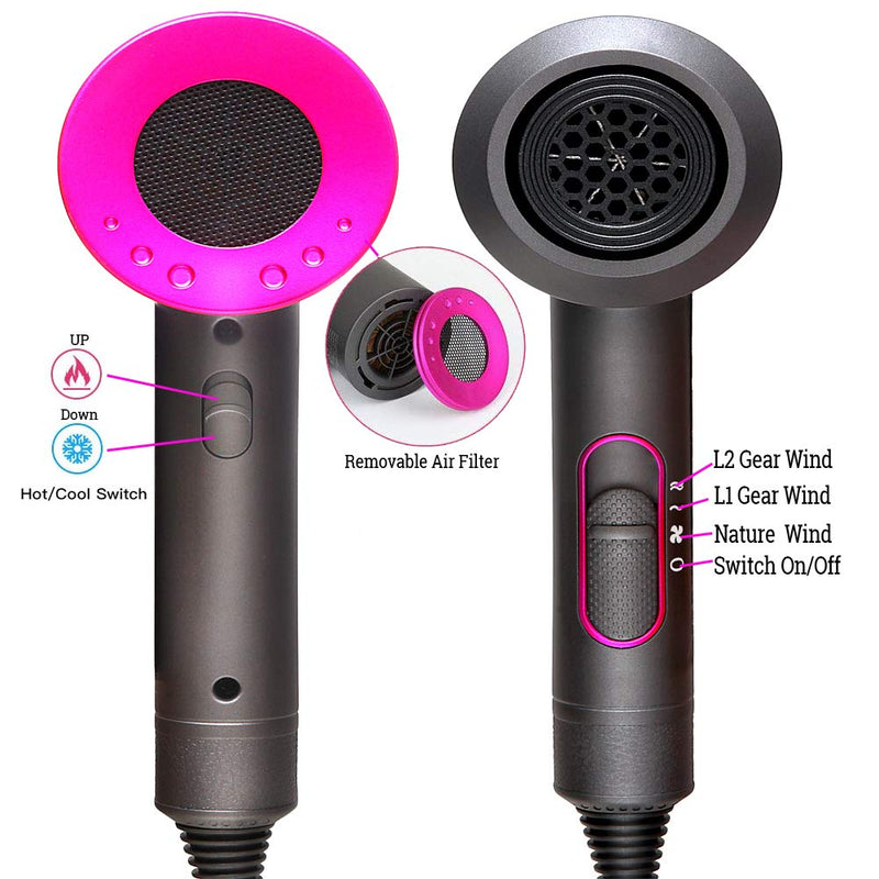 Professional 1800W Hair Blow Dryer Powerful AC Motor Hair Protection from Heat in Iron/Fuchsia