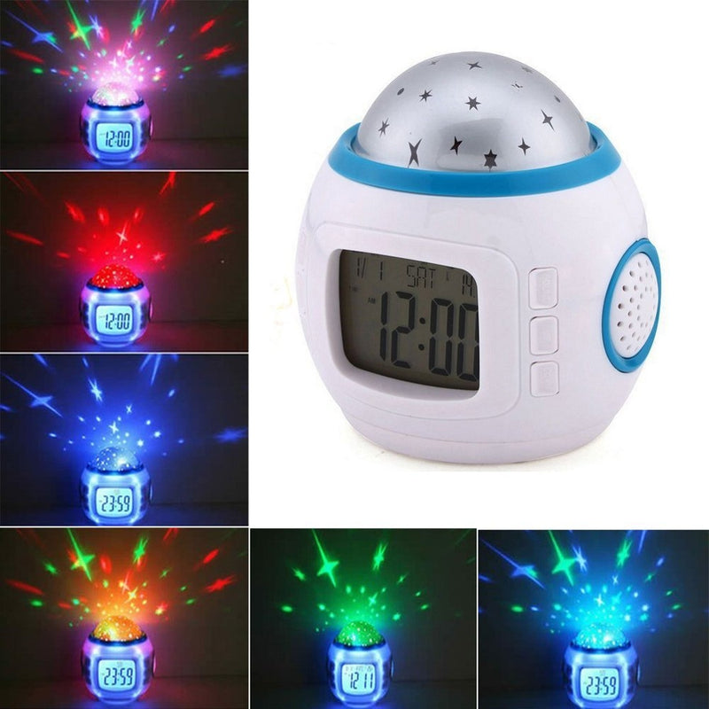 Digital Alarm Clock w/ Musical Led Starry Sky Projection & Thermostat