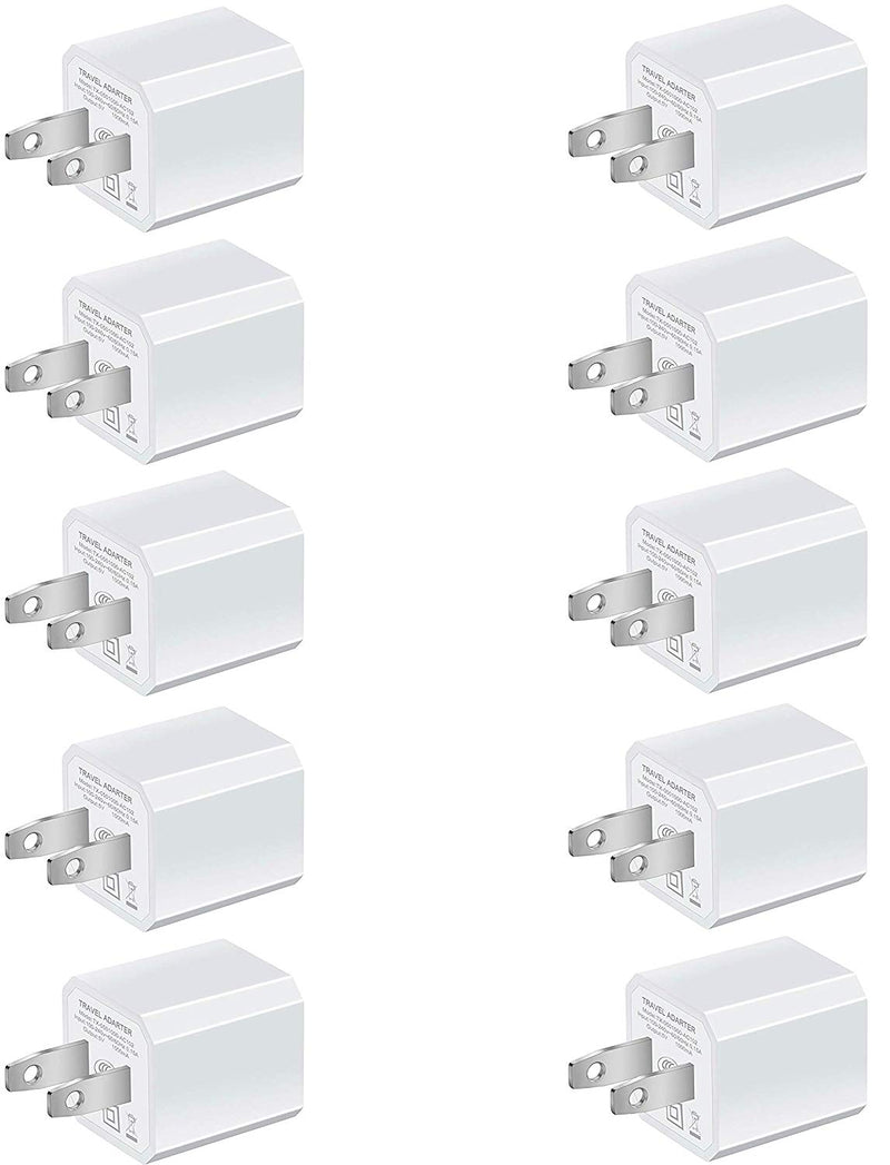 10 Pack: Universal AC USB Wall Charger Cube for for iPhone 11 Pro Max/X/8/7, iPad, Samsung Phones and More USB Charging Block