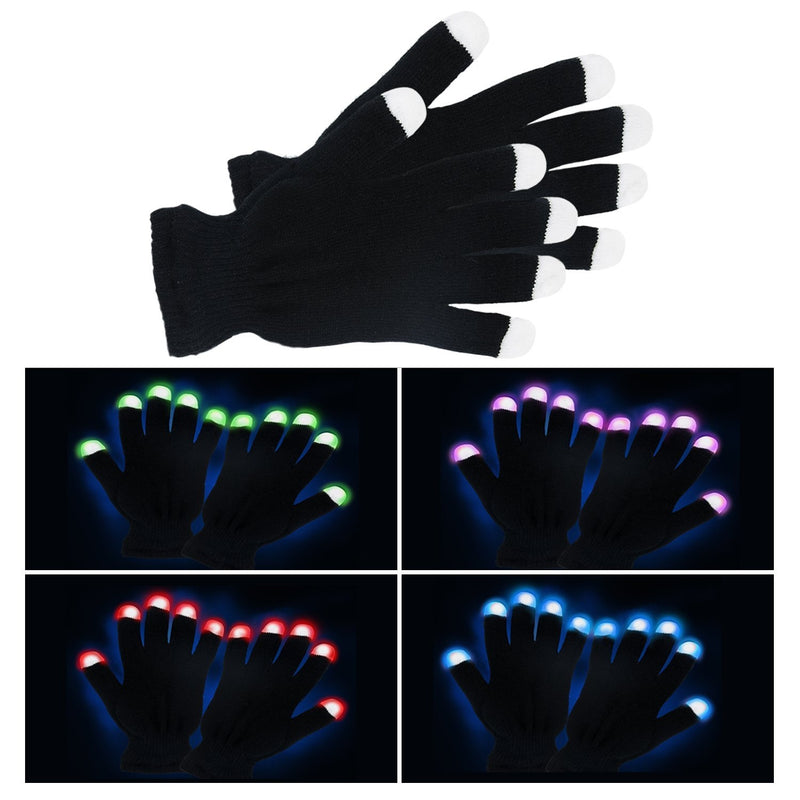 Black Knit LED Strobe Fingertip Light Up Gloves