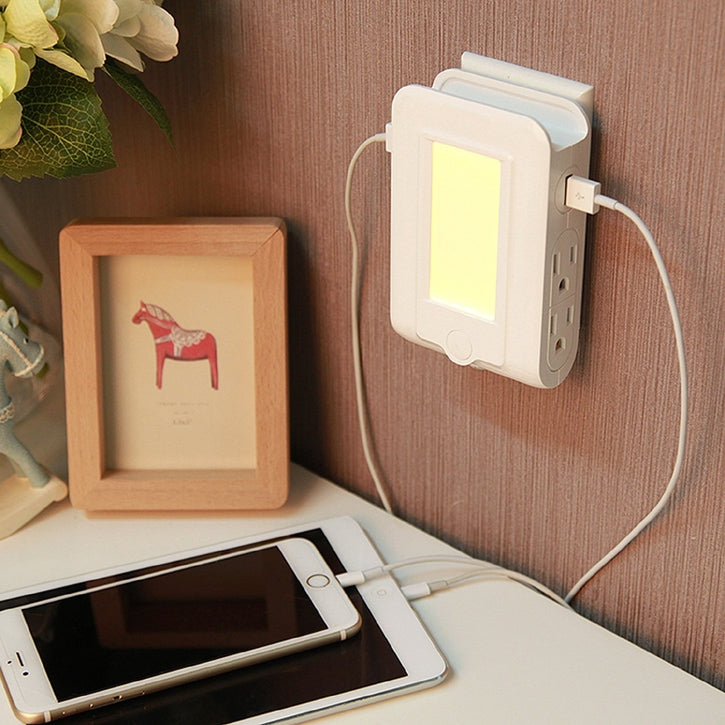 USB 4-in-1 Charger, Surge Protector & Night Light Wall Adapter