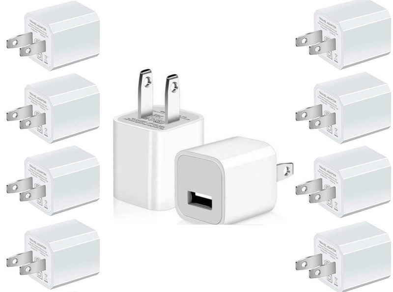 10 Pack: Universal AC USB Wall Charger Cube for for iPhone 11 Pro Max/X/8/7, iPad, Samsung Phones and More USB Charging Block