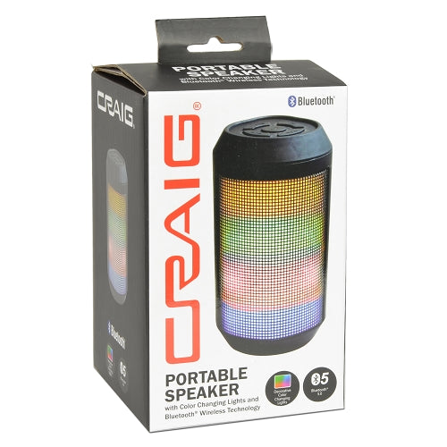 Craig CMA3611 Color-Changing Portable Bluetooth Speaker w/3.5mm Aux Jack (Black)