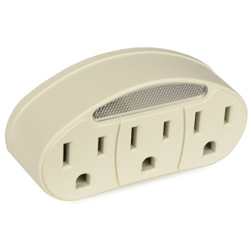 3-Outlet Grounded Tap Adapter w/Built-in Night Light (White)