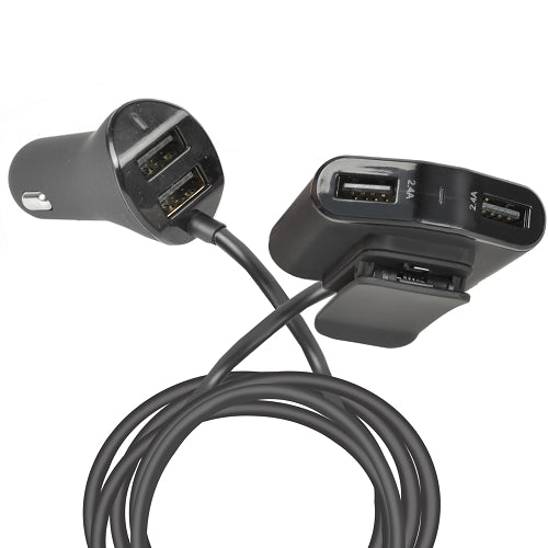 Tech Junkie TJ2270 4.8A 48W 4-Port Front and Backseat USB Car Charger in Balack