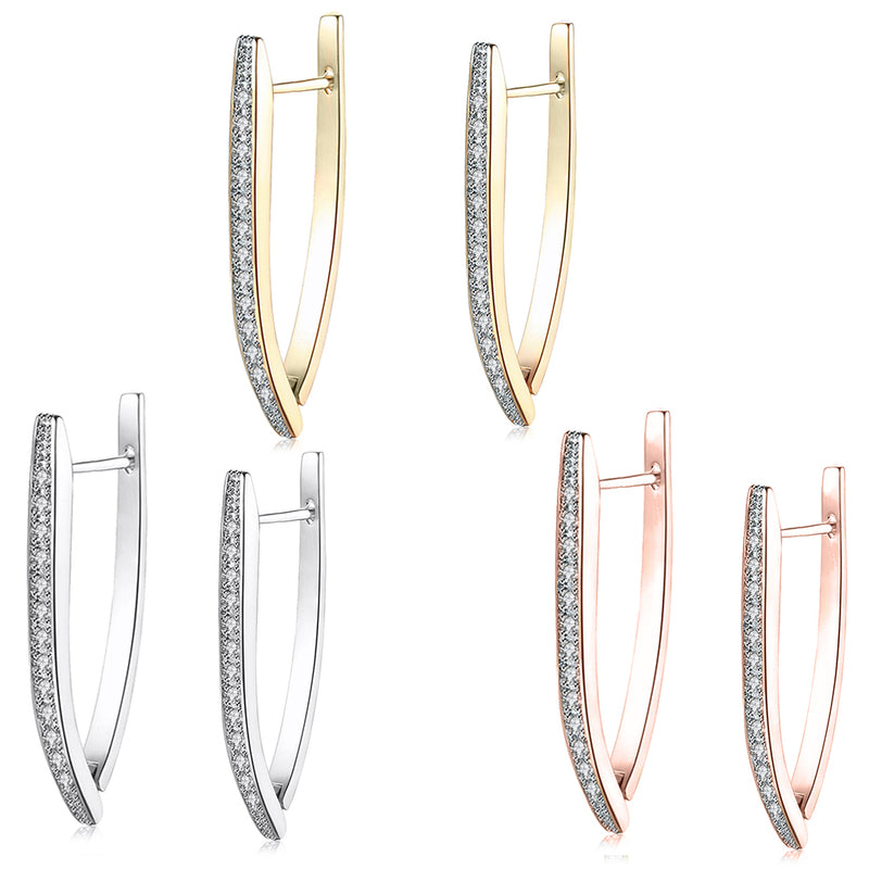 Swarovski Crystal Micro-Pav'e Curved Huggie Earrings Set in 18K Gold Plated