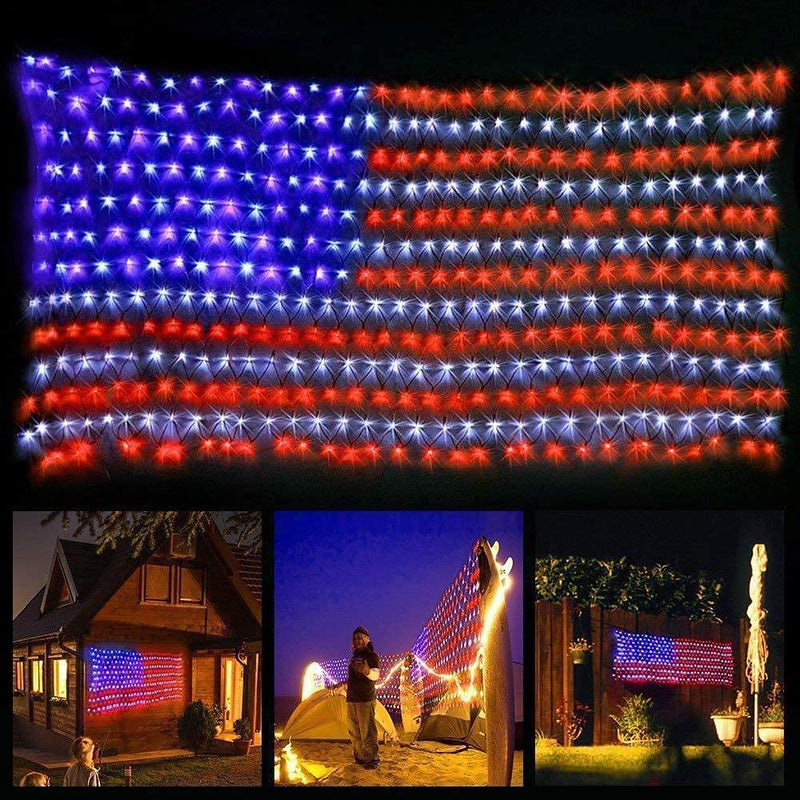 USA Flag Waterproof Lights with 420 Super Bright LEDs for Yard, Garden Decoration, Festival