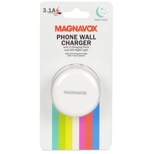 Magnavox 2-Port USB Wall Charger with LED Night Light