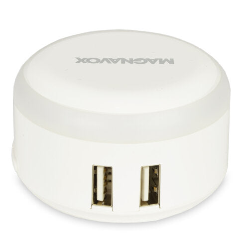 Magnavox 2-Port USB Wall Charger with LED Night Light