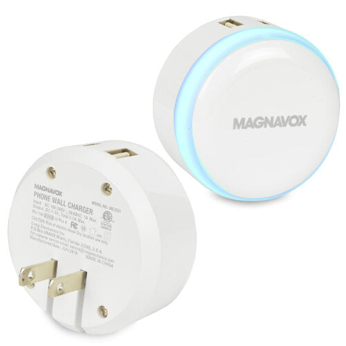 Magnavox 2-Port USB Wall Charger with LED Night Light