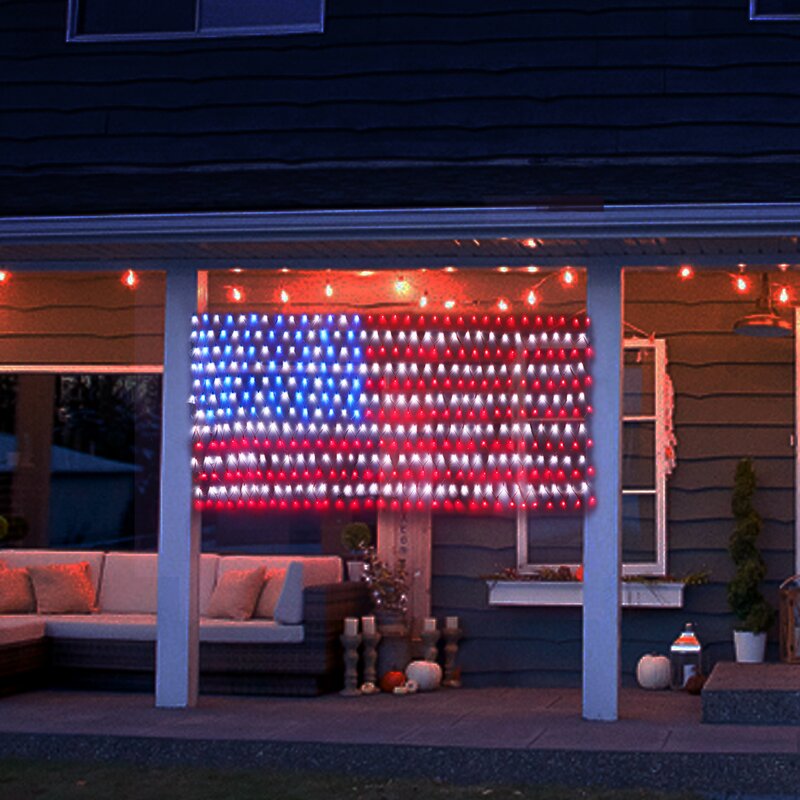 USA Flag Waterproof Lights with 420 Super Bright LEDs for Yard, Garden Decoration, Festival