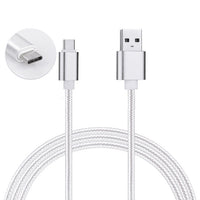 2 Pack: USB Type C Nylon Braided - Data Sync & Charging Cables 3 Feet in Silver