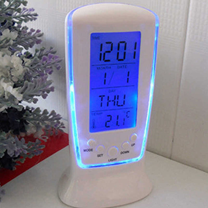 LED Alarm Clock with Blue Backlight Electronic Calendar & Thermometer