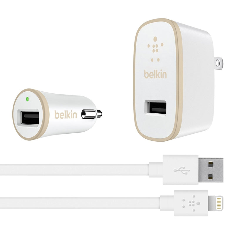 Belkin Car & Wall USB Charger with 4' Lightning Cable, 2.4 Amp in Tan