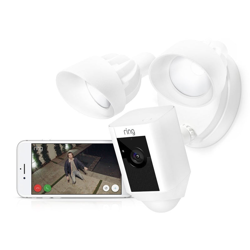 Ring Floodlight Camera Motion-Activated HD Security Cam Two-Way Talk and Siren Alarm in White
