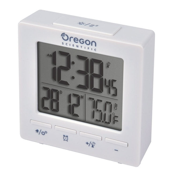 Oregon Scientific RM511A Portable Dual Alarm Clock with Temperature Date Backlight for Home Office Travel in White