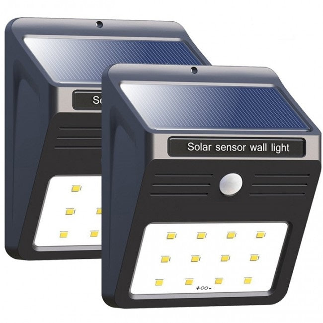 2 Pack: 12 LED Solar Motion Sensor Wall Light in Black