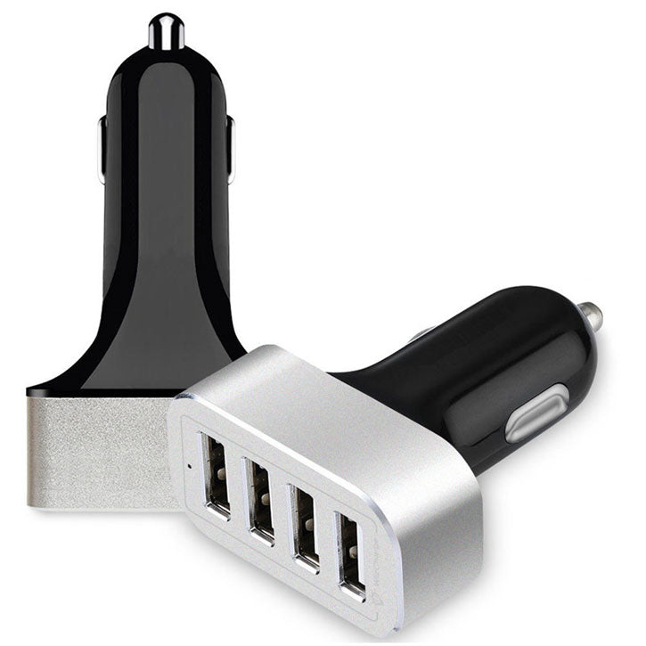 48W 9.6A 4-Port USB Port Car Charger with SmartID Technology in Black