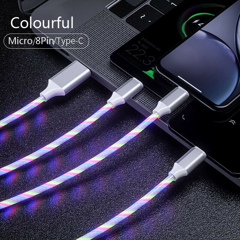 3 in 1 LED Flowing Light Up Charge Cable for iPhone / Samsung / Type C / Android