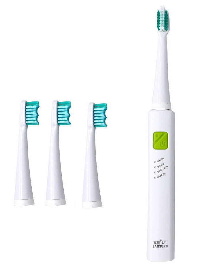 Baytek Sonic Electric Toothbrush USB Rechargeable - 3 Cleaning Modes w/ 4 Replacement Heads