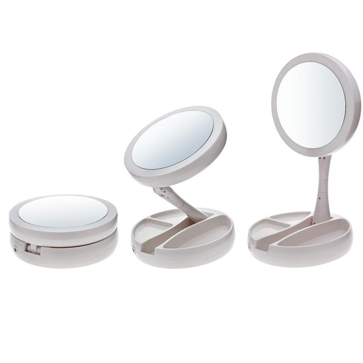 Trendy Frosted LED Folding Vanity & Travel Makeup Mirror
