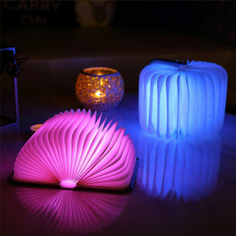 Colorful LED Night Light Magnetic Folding Book Lamp USB Rechargeable