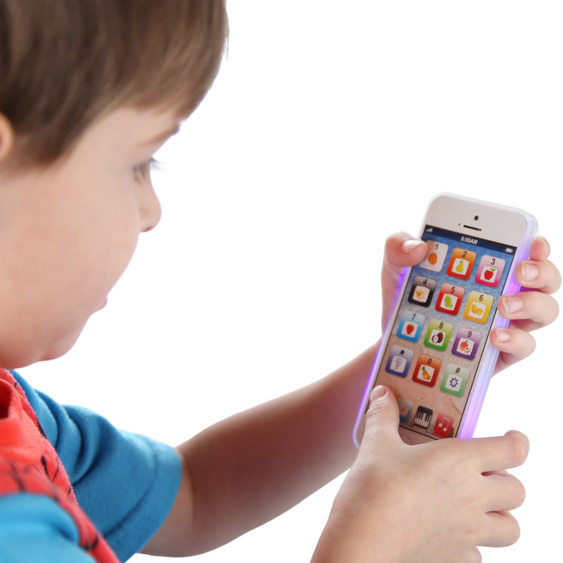 Toy iPhone w/8 Puzzles, LED Lights & Rechargeable Battery