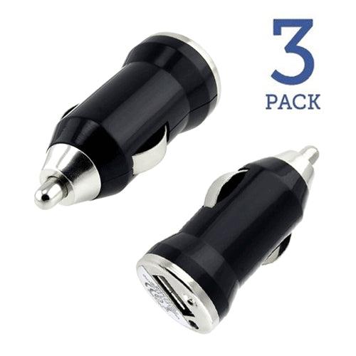3 Pack: Universal Mini USB Car Charger Adapters in Black