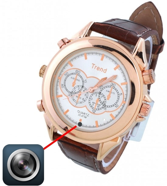 8GB Waterproof Watch with HD Camera & Video Recorder in Brown